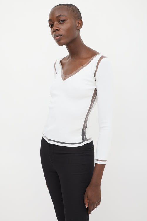 Tom Ford White Mesh Panelled V-Neck Top