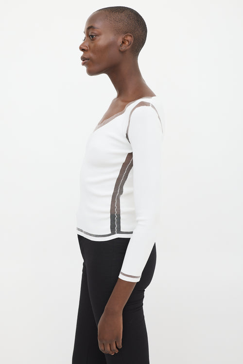 Tom Ford White Mesh Panelled V-Neck Top