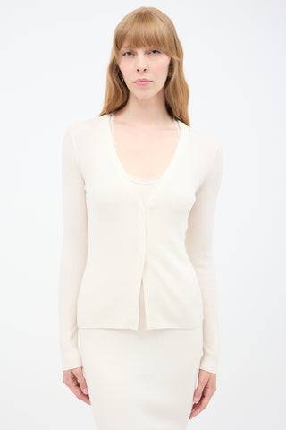 Tom Ford White Ribbed Knit Cardigan