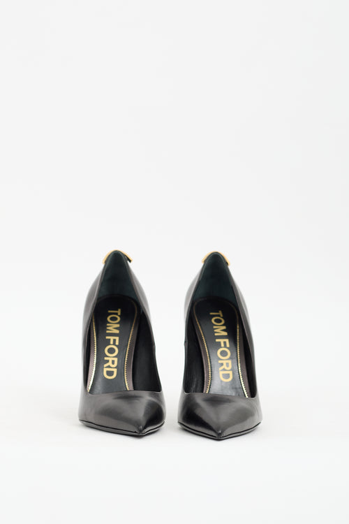 Tom Ford Black Leather Logo Pump