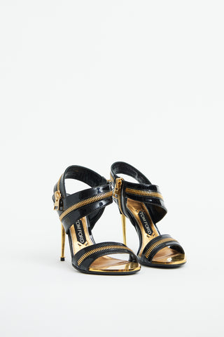 Black Patent 
Gold Zipper Heel