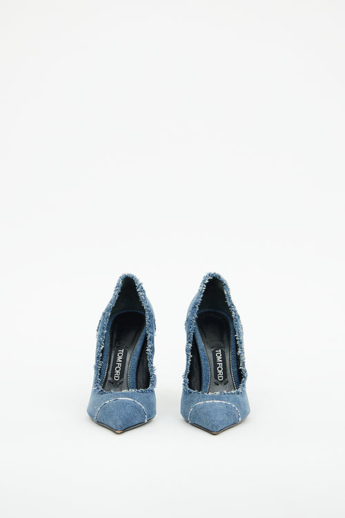 Tom Ford Blue Denim Frayed Pump