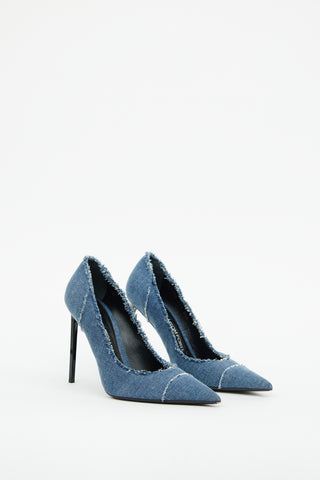 Tom Ford Blue Denim Frayed Pump