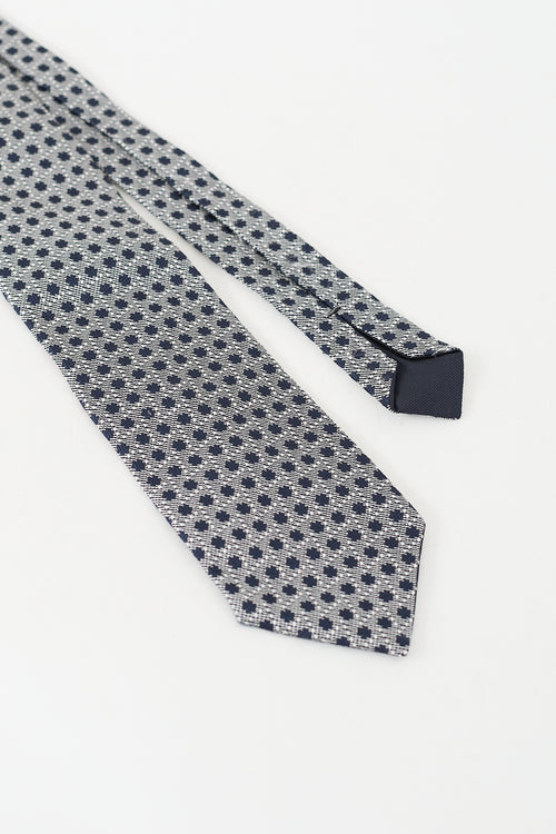 Tom Ford Navy 
White Silk Polka Dot Tie