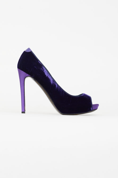 Tom Ford Purple Velvet 
Satin Open Toe Pump