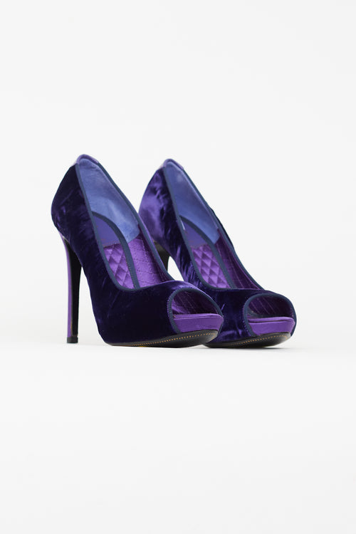 Tom Ford Purple Velvet 
Satin Open Toe Pump