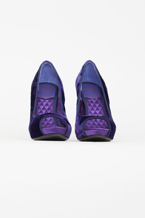 Tom Ford Purple Velvet 
Satin Open Toe Pump