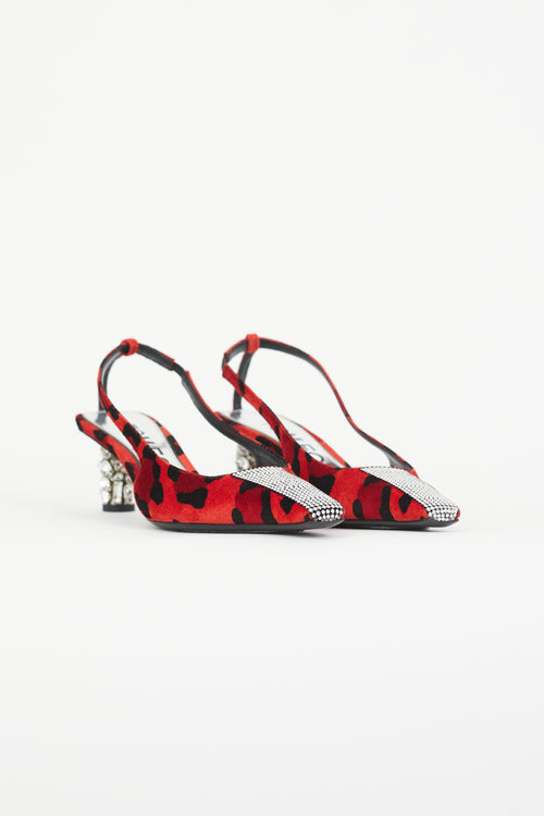 Tom Ford Red 
Black Animalier Crystal Slingback Heel