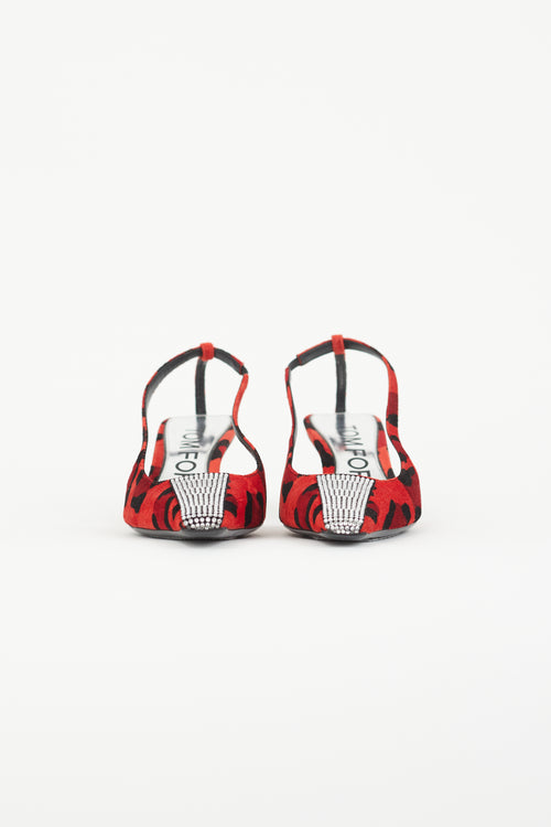 Tom Ford Red 
Black Animalier Crystal Slingback Heel