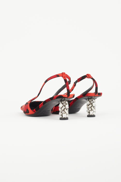 Tom Ford Red 
Black Animalier Crystal Slingback Heel