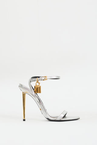 Tom Ford Silver 
Gold Leather Padlock 105 Heel