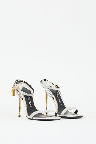 Tom Ford Silver 
Gold Leather Padlock 105 Heel