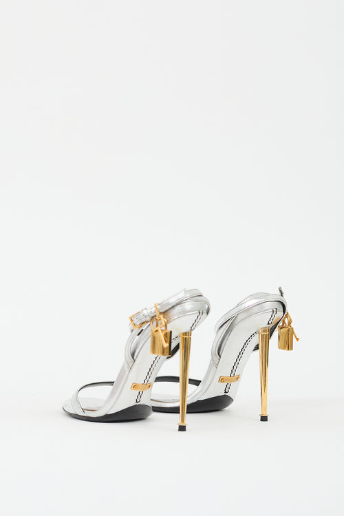 Tom Ford Silver 
Gold Leather Padlock 105 Heel