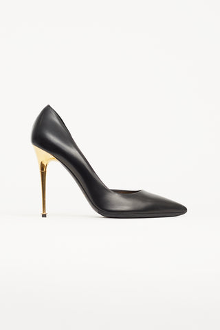 Tom Ford Black Leather Gold Heel Pump