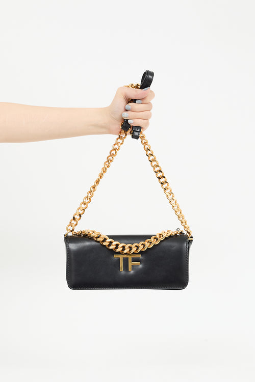 Tom Ford Black Leather Triple Chain Shoulder Bag