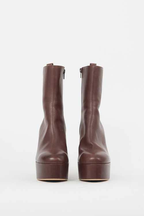 Tony Bianco Brown Leather Platform Heeled Boot