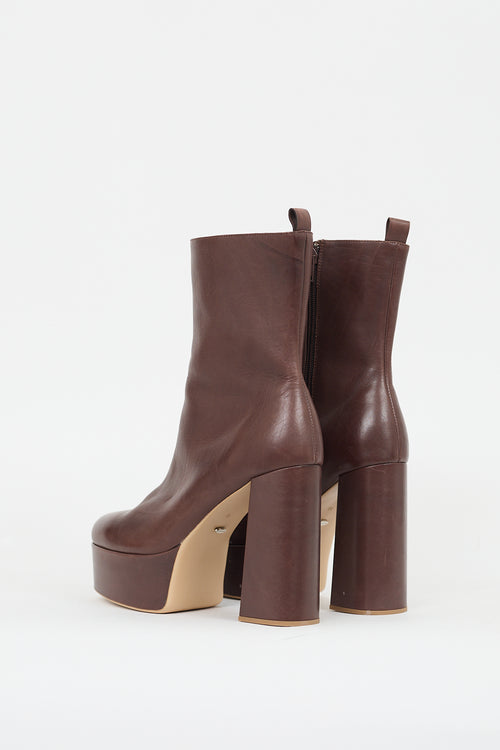 Tony Bianco Brown Leather Platform Heeled Boot