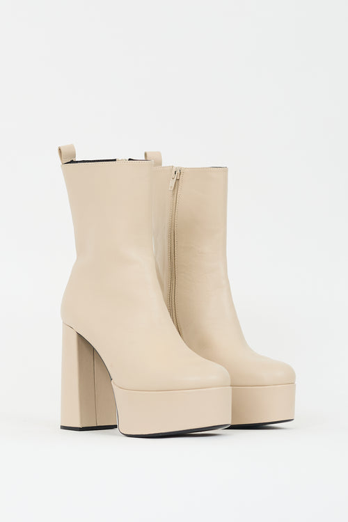 Tony Bianco Beige Leather Platform Heeled Boot