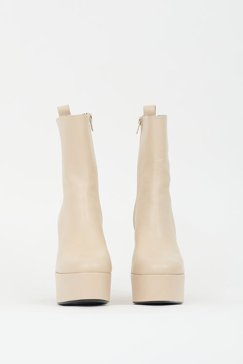 Tony Bianco Beige Leather Platform Heeled Boot