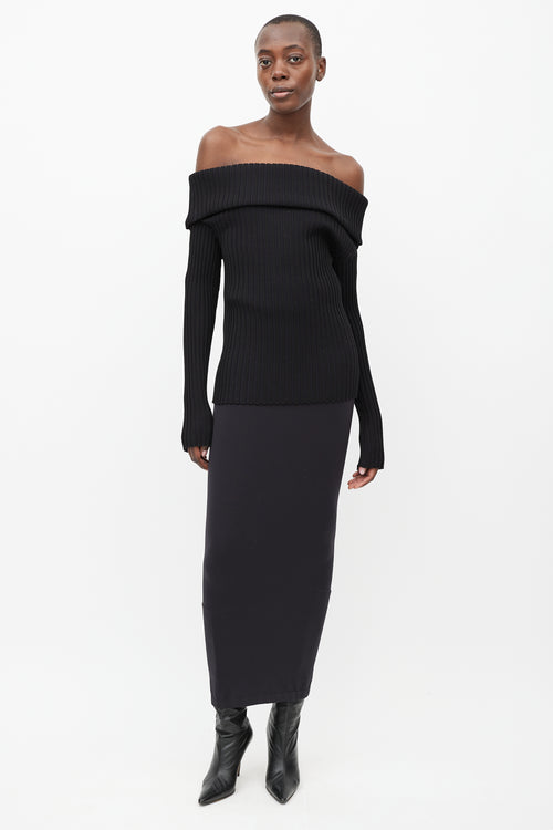 Tory Burch Black Ribbed Off The Shoulder Sweater