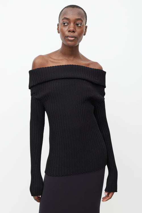 Tory Burch Black Ribbed Off The Shoulder Sweater