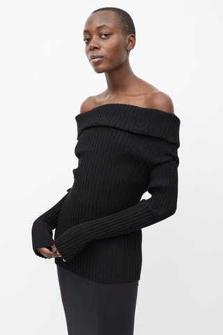 Tory Burch Black Ribbed Off The Shoulder Sweater