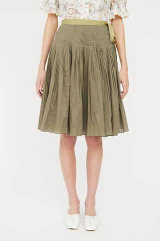 Tory Burch Green Pleated Wrap Skirt