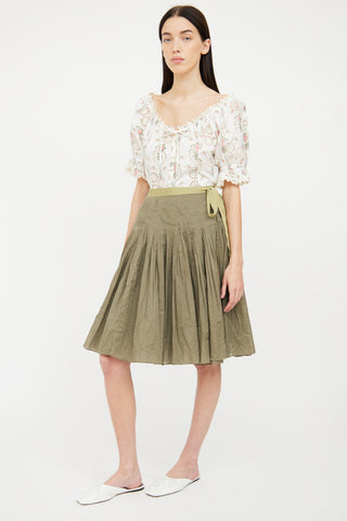 Tory Burch Green Pleated Wrap Skirt