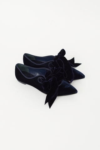 Navy Velvet Mary Jane Bow Flat