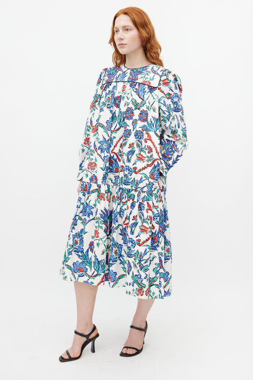 Tory Burch White 
Multicolour Quilted Floral Belted Dress