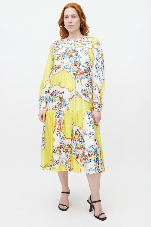 Tory Burch Yellow 
Multicolour Floral Silk Dress