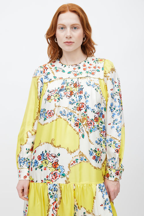 Tory Burch Yellow 
Multicolour Floral Silk Dress