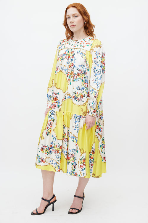 Tory Burch Yellow 
Multicolour Floral Silk Dress