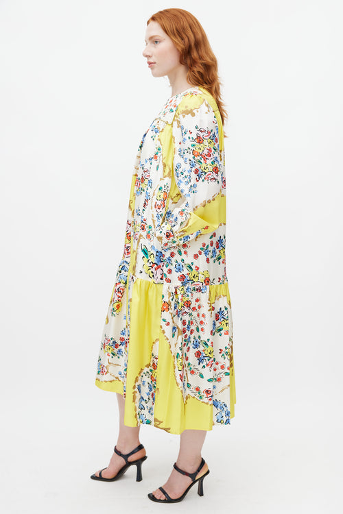 Tory Burch Yellow 
Multicolour Floral Silk Dress