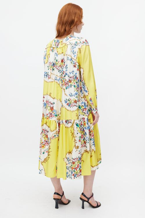 Tory Burch Yellow 
Multicolour Floral Silk Dress