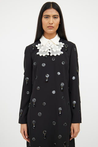 Tory Burch Black 
White Jewel Embellished Dress