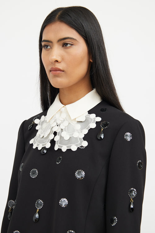 Tory Burch Black 
White Jewel Embellished Dress