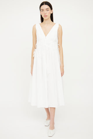 Tory Burch White Ruched Tie Maxi Dress