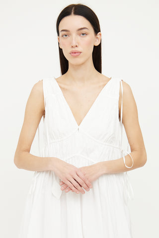 Tory Burch White Ruched Tie Maxi Dress