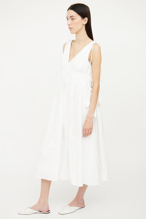 Tory Burch White Ruched Tie Maxi Dress