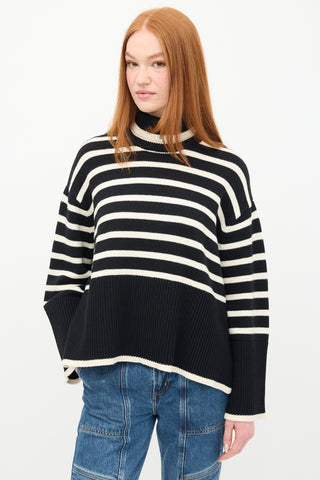 Toteme Black 
White Striped Turtleneck Sweater