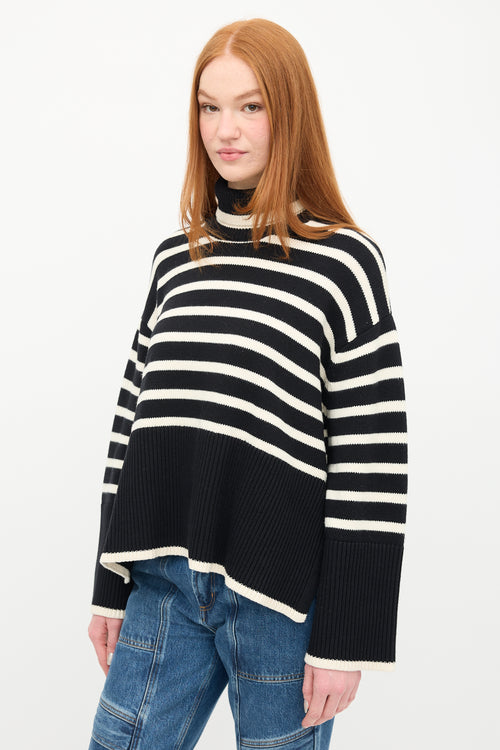 Toteme Black 
White Striped Turtleneck Sweater