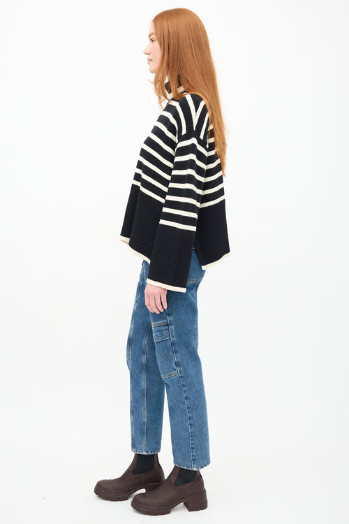 Toteme Black 
White Striped Turtleneck Sweater