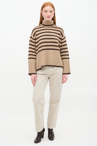 Toteme Beige 
Brown Wool 
Cotton Signature Stripe Turtleneck Sweater