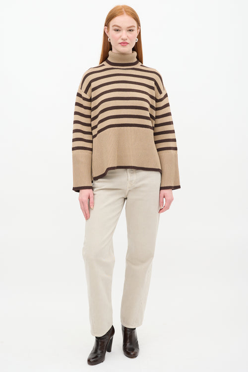 Toteme Beige 
Brown Wool 
Cotton Signature Stripe Turtleneck Sweater