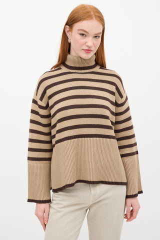 Toteme Beige 
Brown Wool 
Cotton Signature Stripe Turtleneck Sweater