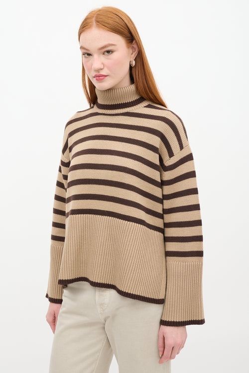 Toteme Beige 
Brown Wool 
Cotton Signature Stripe Turtleneck Sweater