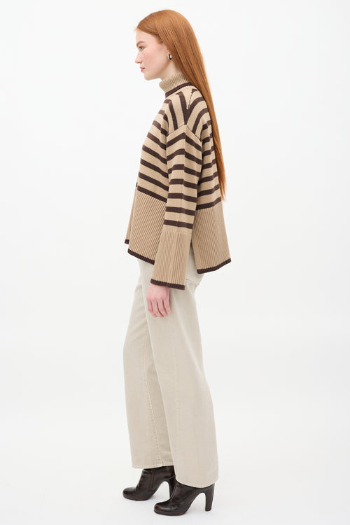 Toteme Beige 
Brown Wool 
Cotton Signature Stripe Turtleneck Sweater