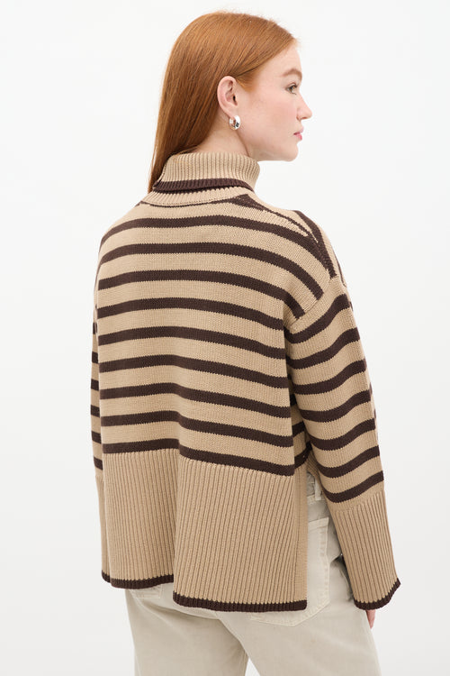 Toteme Beige 
Brown Wool 
Cotton Signature Stripe Turtleneck Sweater