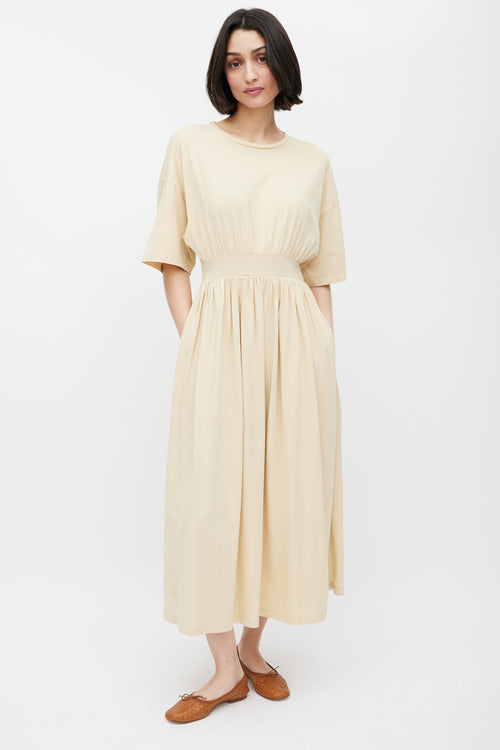 Totême Beige Cotton Gathered T-Shirt Dress